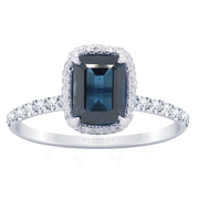 Blue Sapphire Ring - With Diamond Halo